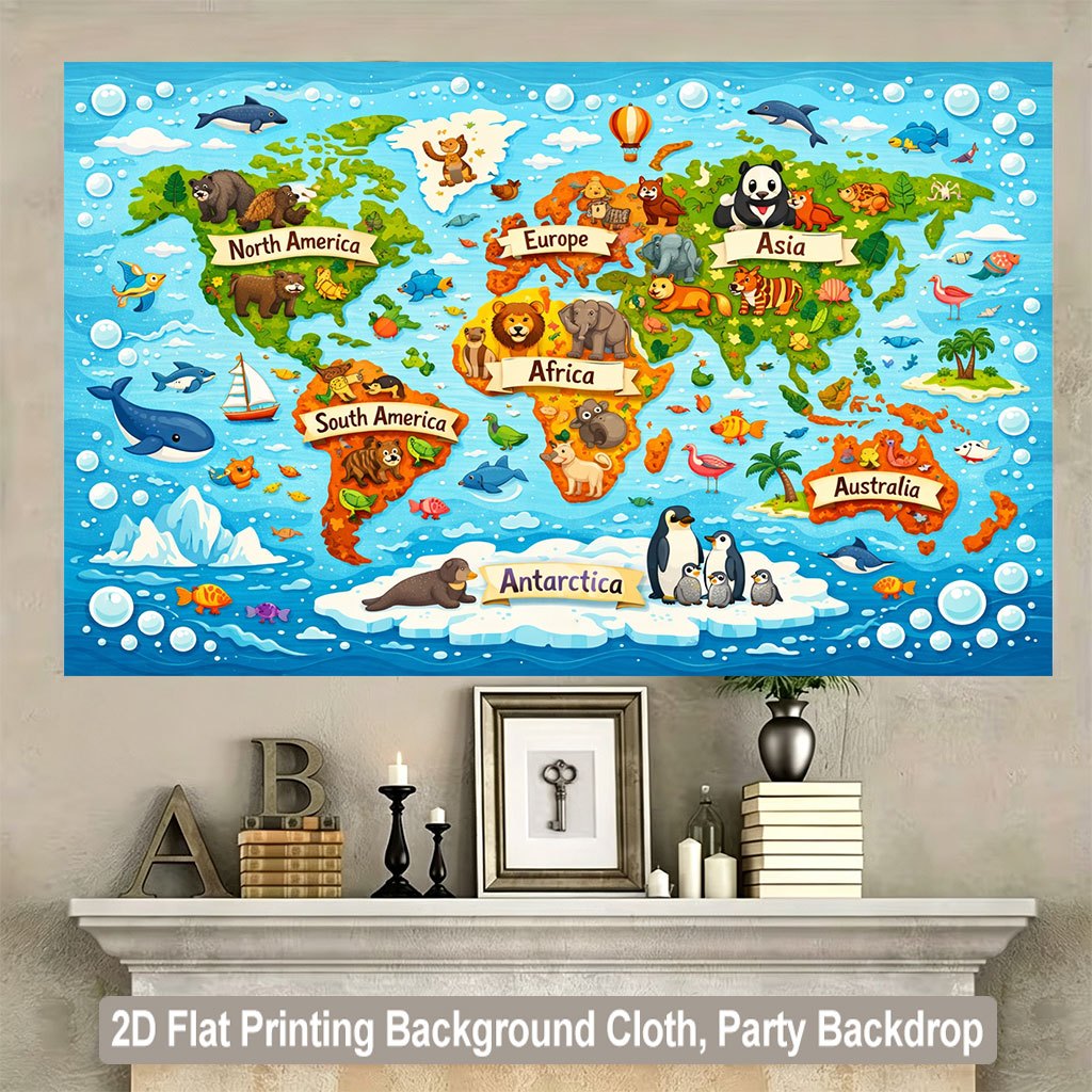Cute Animal World Map Tapestry - Kids Education World review and price