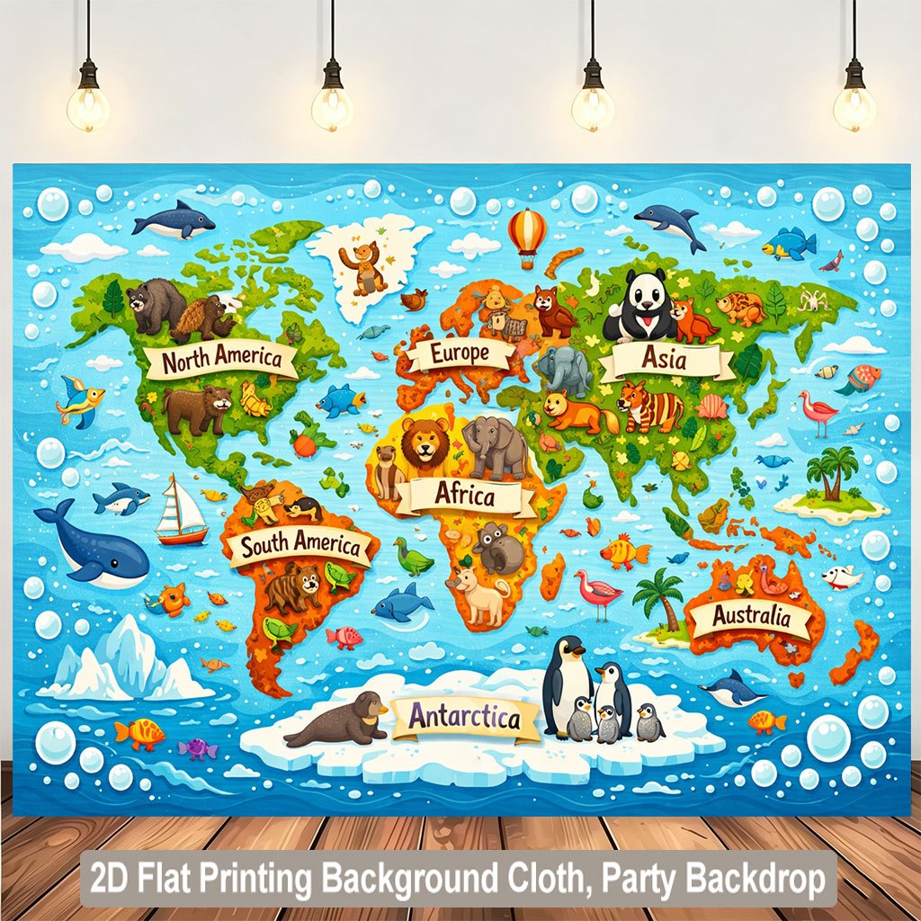 Cute Animal World Map Tapestry - Kids Education World review and price